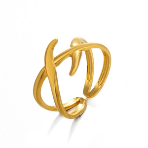 Minimalist 18K gold plated stainless steel adjustable open ring with abstract lines