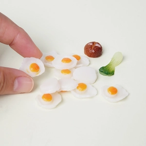 Realistic PVC miniature fried eggs with mushroom bun and vegetable for dollhouse decor