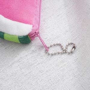 Cute plush watermelon coin purse with pink fleece texture and metal keychain detail
