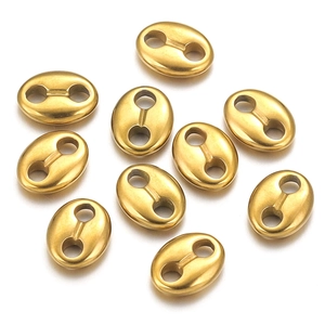 Golden stainless steel oval coffee bean link connectors for DIY necklace jewelry making