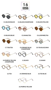 Collection of 16 colored rhombus punk sunglasses featuring slim metal temples and frames