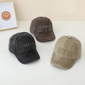 Casquette de baseball vintage pour enfants avec lettres HYC en noir, café et kaki