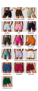 High-waisted yoga shorts in a 16-color palette including sky blue and earthy tones