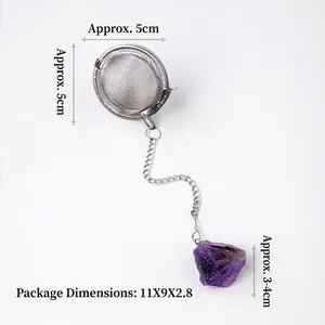 304 stainless steel tea infuser with natural raw amethyst crystal stone pendant decoration