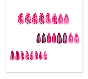 Detail of 24pcs almond press-on nails with leopard patterns and star designs