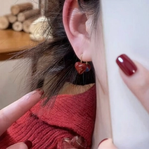 French vintage red heart pearl drop earrings in silver with a luxury aesthetic