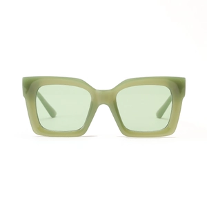 Classic large square frame sunglasses in soft sage green finish for men and women