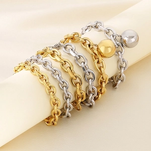 Stainless Steel Thick Cable Chain Bracelet Mirror Polished Hollow Ball Pendant Retro Industrial Style Jewelry For Women Men