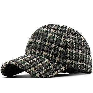 Baseball Cap Houndstooth Woven Fabric Vintage Adjustable Curved Brim Outdoor Casual Fashion Unisex Thick Retro Hat