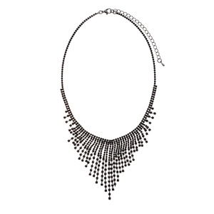 Elegant dark style multi-layer rhinestone fringe necklace with black crystal tassels