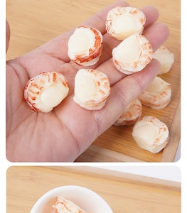 Detailed close-up of realistic PVC artificial scallop meat for DIY play food kitchen