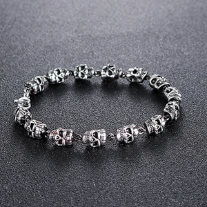 Bracelet tête de mort vintage en argent pour homme style gothique rock et hip-hop