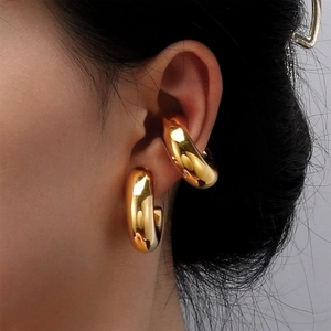 Boucles d'oreilles C épaisses en acier inoxydable plaqué or 18 carats pour femme