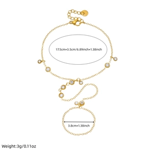 Bague bracelet minimaliste en acier inoxydable doré avec zircon blanc et détails