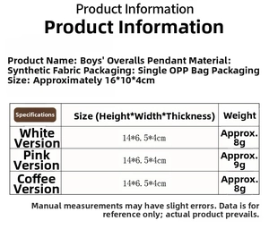 Detailed table of specifications for knitted overall boy Christmas tree hanging ornaments