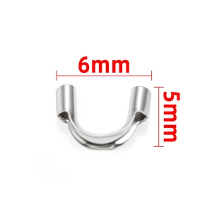 Macro detail of stainless steel horseshoe wire protectors sized 6mm by 5mm for jewelry making