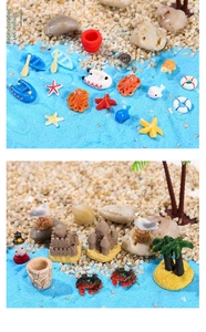 Miniature beach scene resin kit with sea stars, crabs, and palm trees for DIY decor