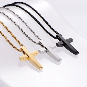 Minimalist stainless steel cross pendant necklaces in gold, silver, and black colors
