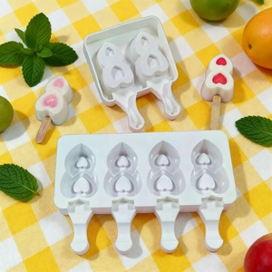 Double Heart Shape Silicone Popsicle Mold DIY Homemade Ice Cream Maker Food Grade Silicone Reusable Dessert Baking Tool Creative Kitchen Gadget