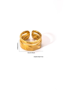 Detailed view of adjustable 18k gold plated ring with hammered texture and dimensions