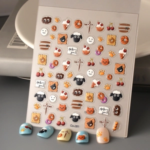 5D Embossed Nail Art Stickers Waterproof Ice Through Jelly Cute Cartoon Animal Food Design For Women DIY Manicure Decoration