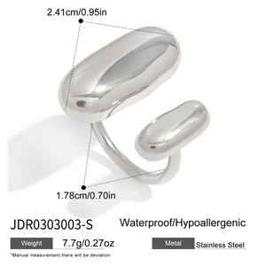 Dimensions détaillées de la bague en acier inoxydable avec éléments ovales argentés