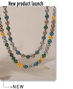 Macro view of 8mm multi-colored pearl necklace with metallic spacers and high luster