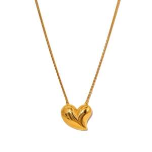 Elegant gold heart pendant on sleek snake chain necklace for women on white background