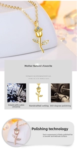 Detail of rose garden necklace showing 3D floral petals and zircons with 360-degree polishing