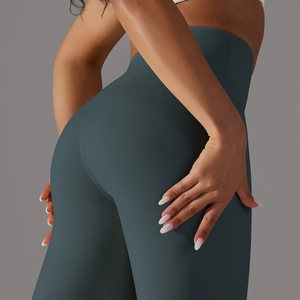 Close-up of high-waisted seamless yoga pants showcasing elastic fit and smooth fabric