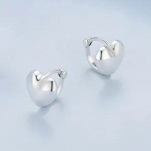 Classic minimalist S925 sterling silver heart huggie hoop earrings for women