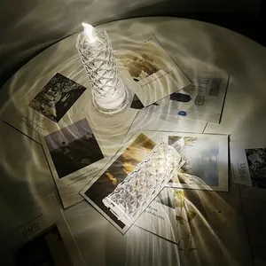 Romantic LED crystal candle light with rose pattern shadow projection for table decor