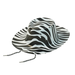 Classic zebra print cowboy hat with matching rope detail for parties and magic shows