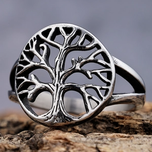 Bague Arbre De Vie En Acier Inoxydable Creuse Rétro Vintage Bijoux Unisexe Argenté