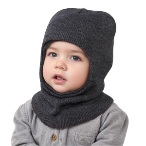 Close-up of soft ribbed texture on dark grey knitted baby balaclava for warmth
