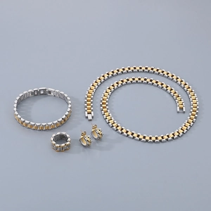 Détail de l'ensemble bijoux 10mm style bracelet montre en acier doré et argenté