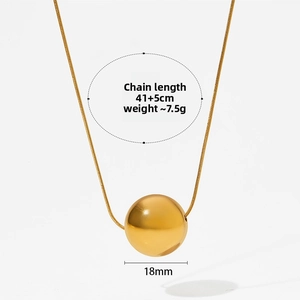 Detailed size specifications for a gold ball pendant necklace with 18mm sphere and chain