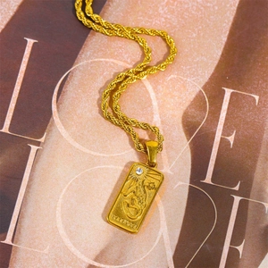 Retro 18K gold plated tarot strength pendant necklace with sparkling zircon on twist chain
