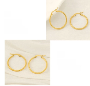 Detail view of 18k gold plated hoop earrings with textured finish and secure latch-back