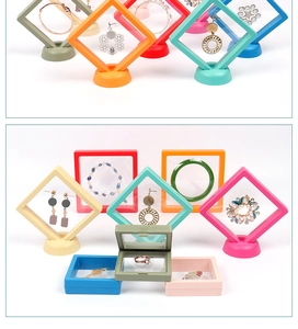 Colorful PE film floating display boxes showing jewelry storage in diverse bright colors