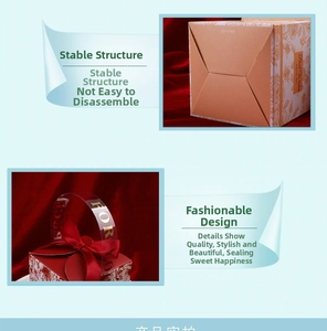 Detail of European floral candy boxes with gold stamping and sturdy handle construction