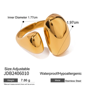Detailed view of irregular pebble ring dimensions and waterproof stainless steel specs