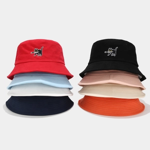 Funny Knife Cat Embroidery Bucket Hat Cotton Canvas Sun Protection Outdoor Streetwear Summer Sun Hat For Men Women