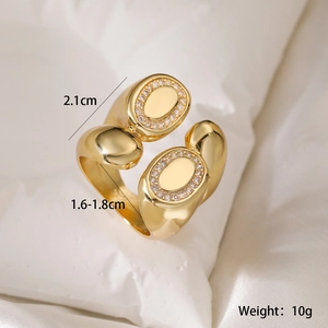 Detailed view of gold plated irregular ring showing 2.1cm height and 10g weight
