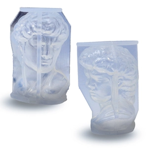 3D David head silicone mold for DIY scented candles and gypsum statues on white background
