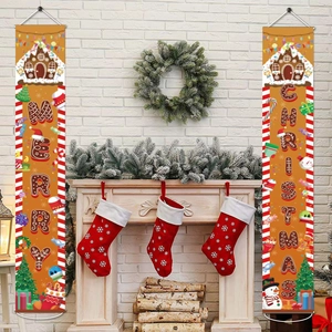Merry Christmas porch banners with gingerbread design for festive home doorway decoration