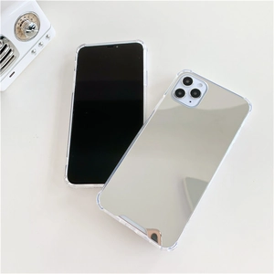 Detail showing the shockproof mirror backplate and transparent bumper for iPhone case