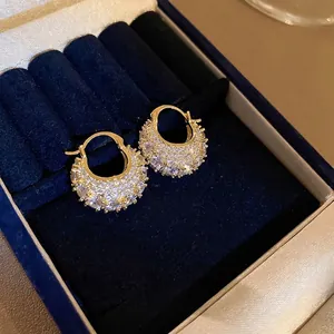 Gold Plated Copper Hoop Earrings With Zircon Inlay And Silver Earring Post Luxury Niche Design Jewelry For Women