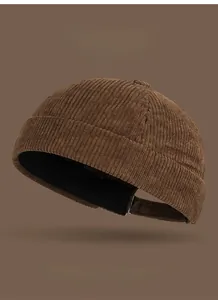 Detailed close-up of brown corduroy texture and six available colors for this docker hat