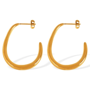 Minimalist gold-plated stainless steel geometric C-shaped earrings on white background